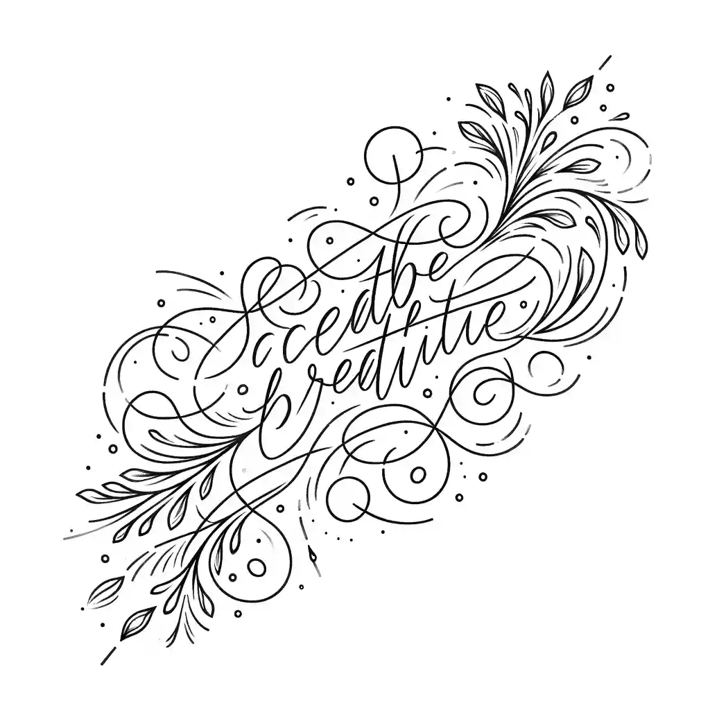 a fine line art tattoo design featuring an inspirational quote. The artwork should be in black and white, showcasing delicate and intricate lin