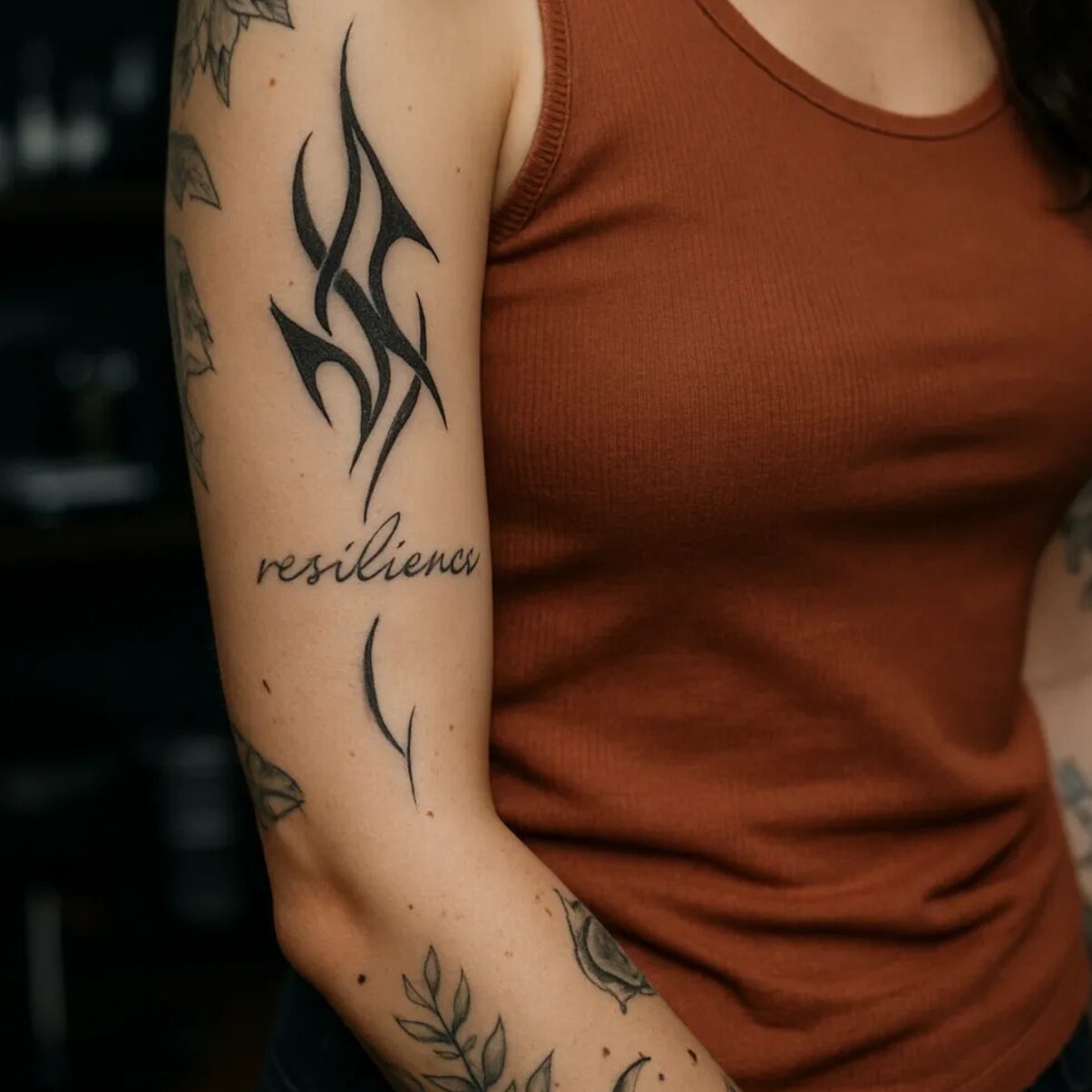Tribal Tattoo mit Lettering auf dem Arm einer Frau bei EB-Tattoo in St. Gallen