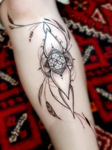 Geometrisches Weizen und Blätter Tattoo