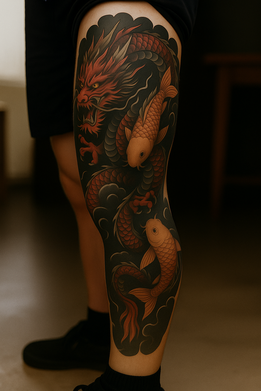 Japanisches Koi und Drachen Tattoo – EB Tattoo St. Gallen
