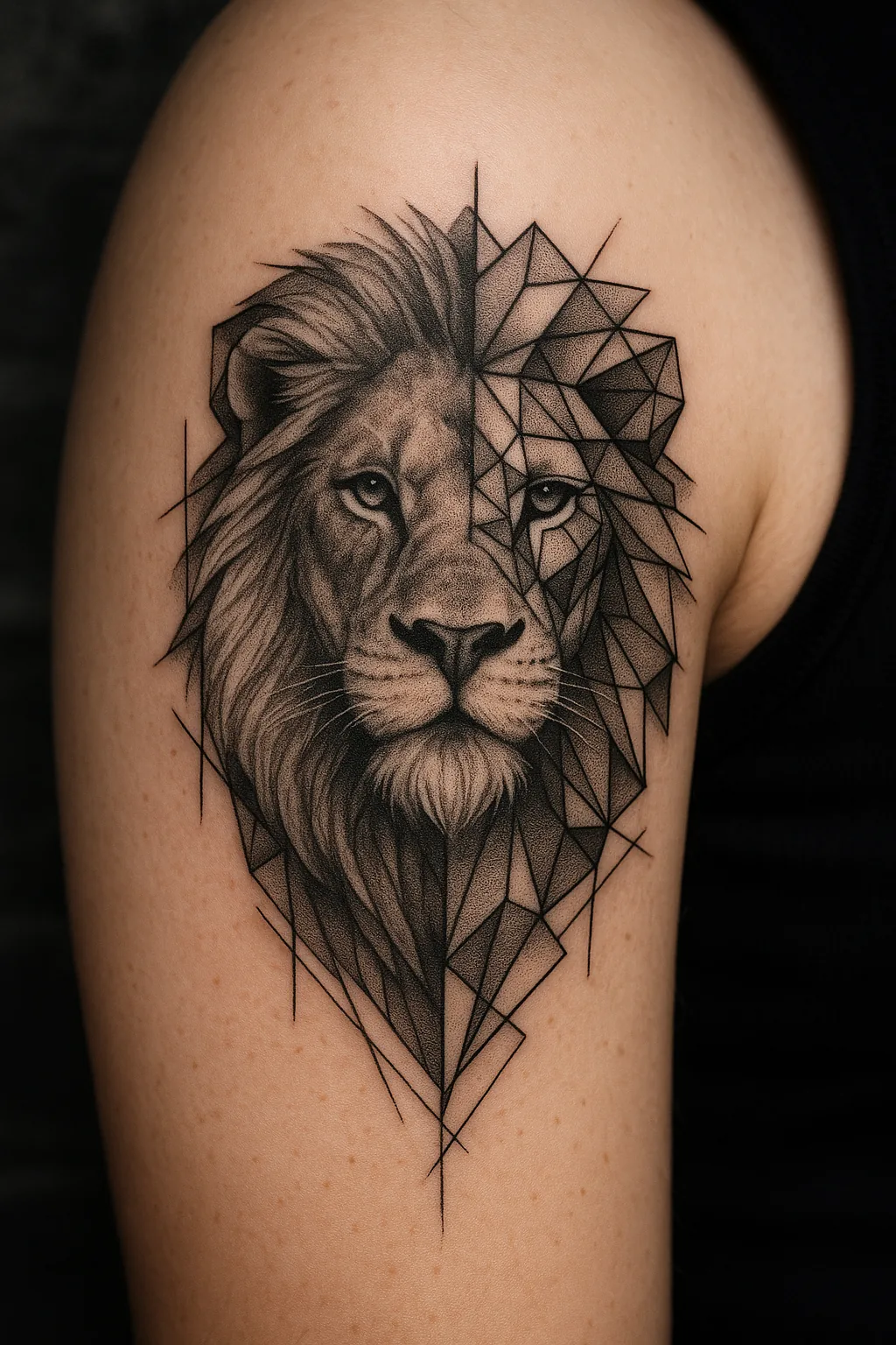 Löwen Tattoo im geometrischen Stil – gestochen bei EB Tattoo in St. Gallen